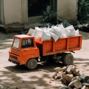 Orange-dump-truck-with-a-load-of-construction-debris