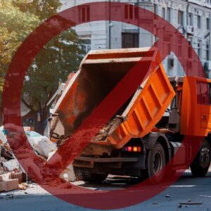 An-orange-dump-truck-is-unloading construction-waste-in-the-streets-of-the-city